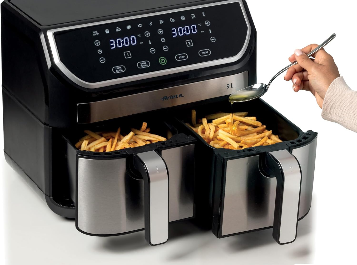 Ariete Digital Air Fryer, 9 Liters , 2100W, Black & Silver - AR-4625 Ariete Digital Air Fryer, 9 Liters , 2100W, Black & Silver - AR-4625